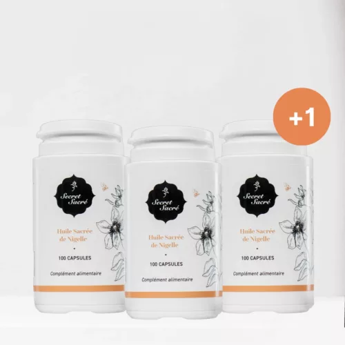 3+1 Gélules d'huile de nigelle - Secret Sacré - cosmétique bio à la nigelle